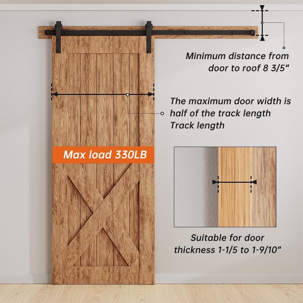 6.6FT Heavy Duty Sliding Barn Door Hardware Track Kit for One 36"-40" Wide Door
