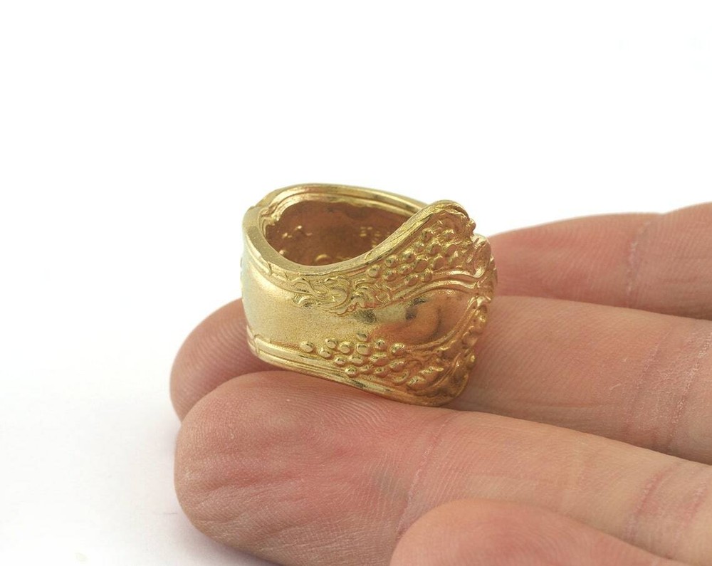 Spoon Ring Flower Patterned Adjustable Ring Raw Brass 17.5mm 7US inner size 2683