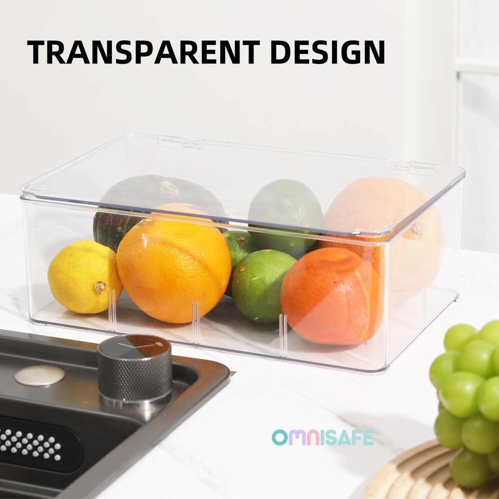 Divided Clear Plastic Organizer Bin with Hinge Lid, 8 Sections Tea Bag Storag...