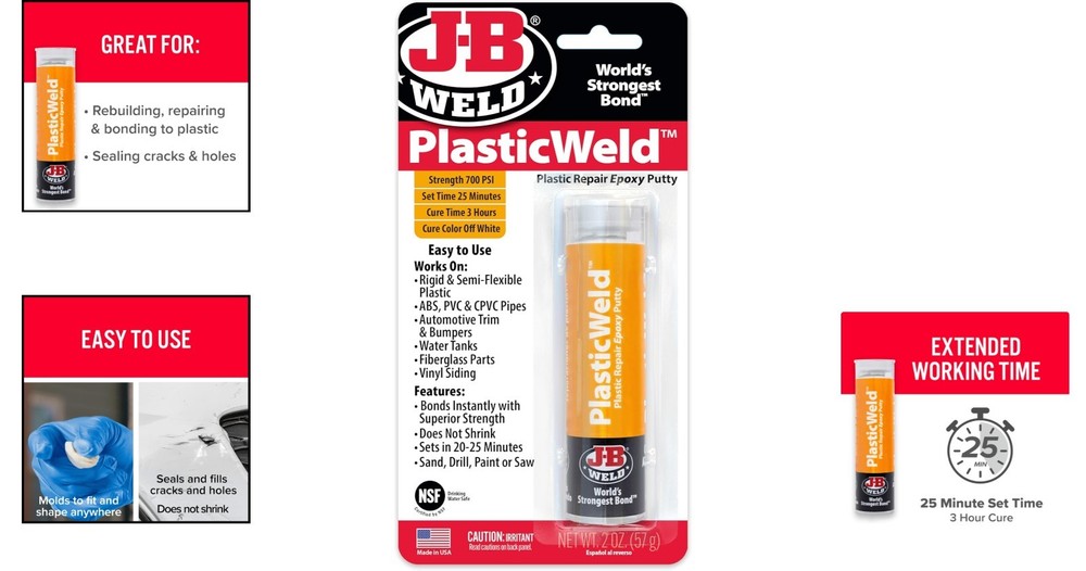 PlasticWeld 2 oz. Two-Part Epoxy Putty - Strong Adhesive for Various Plastics