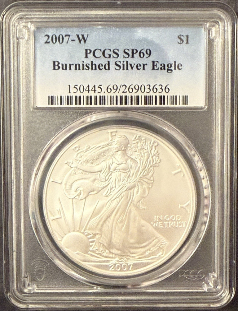 2007-W Burnished Silver Eagle PCGS SP69 Classic Blue Label
