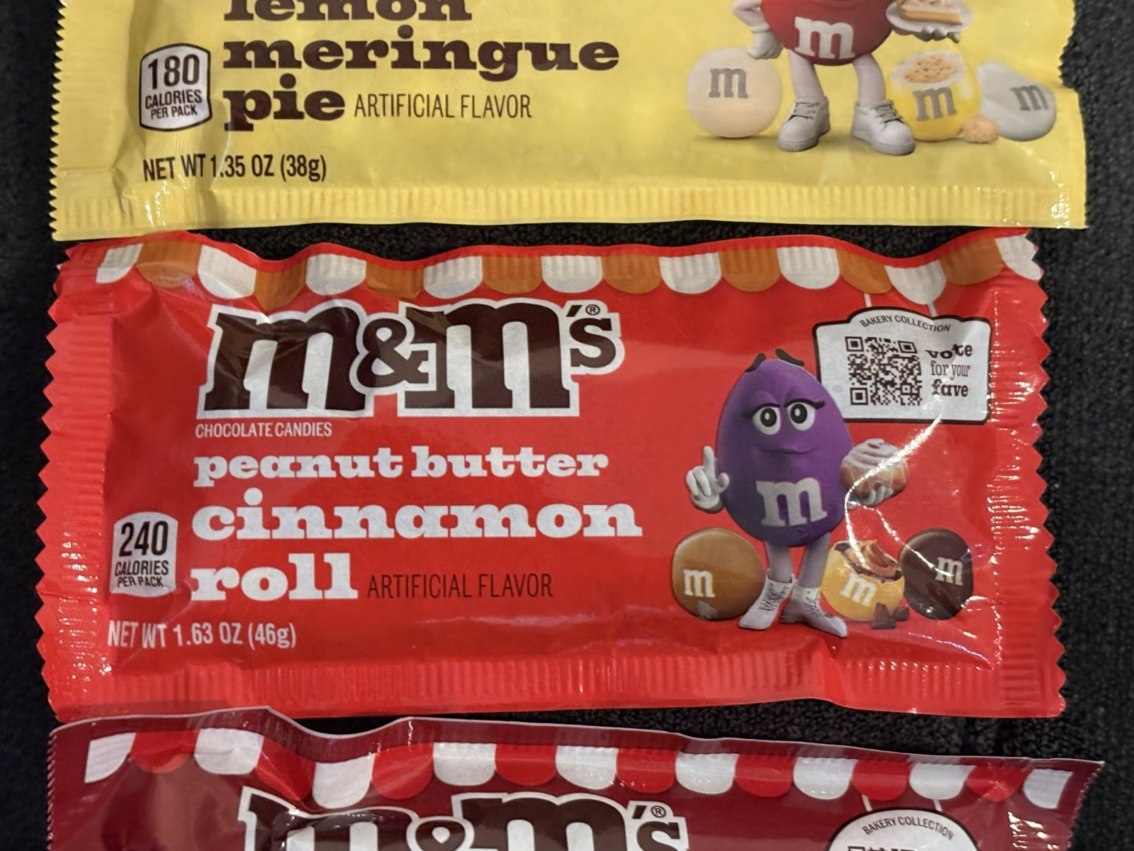 M&M’s Peanut Butter Cinnamon Roll Cherry Chocolate Cupcake Lemon Meringue Pie