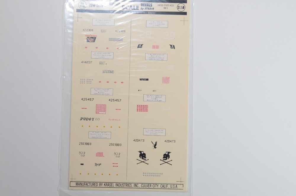 Microscale 1/72 WWII U.S. Aces Decal - 72-56
