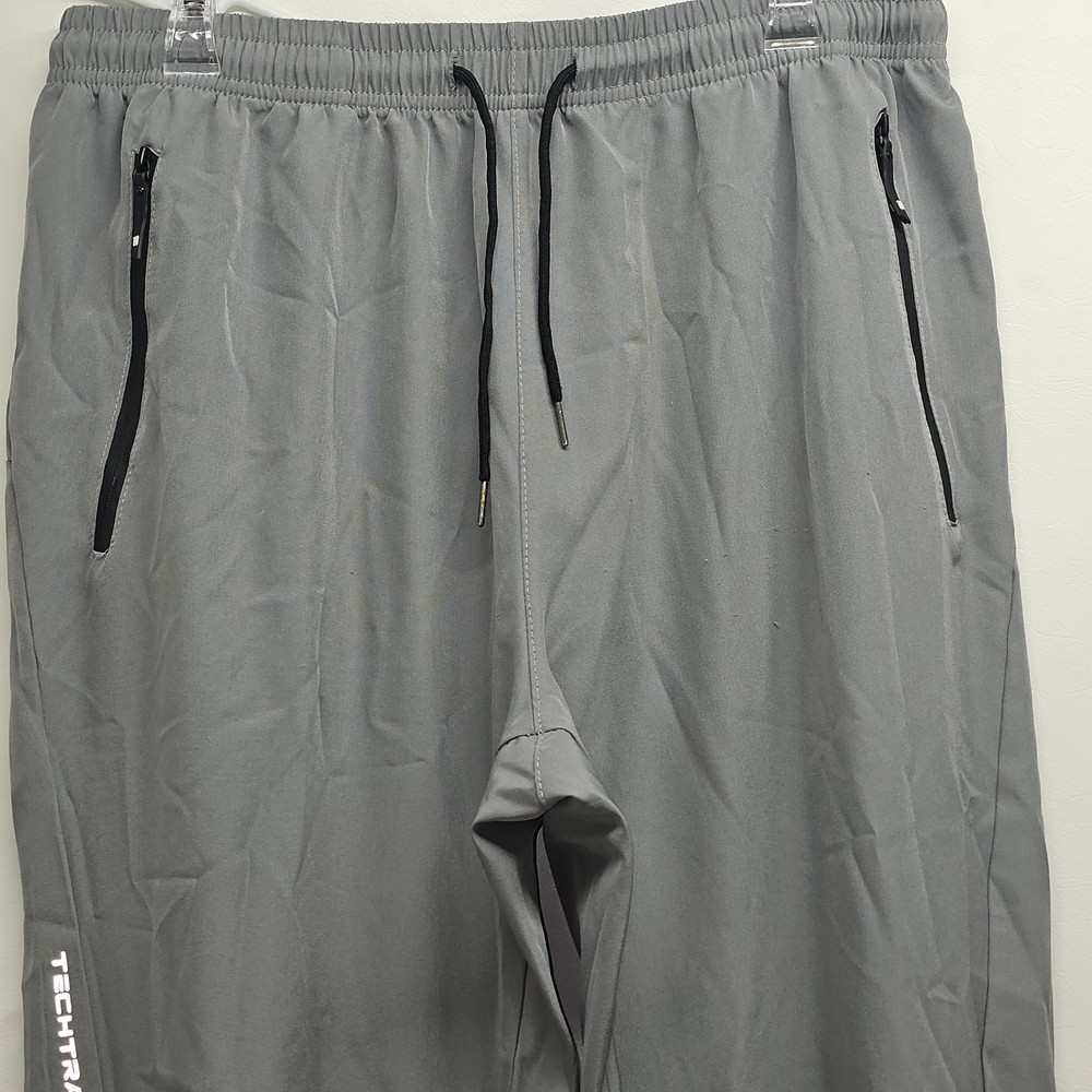 TechTraining Gray Active Pants Zip Pockets Drawstring 100% Polyester
