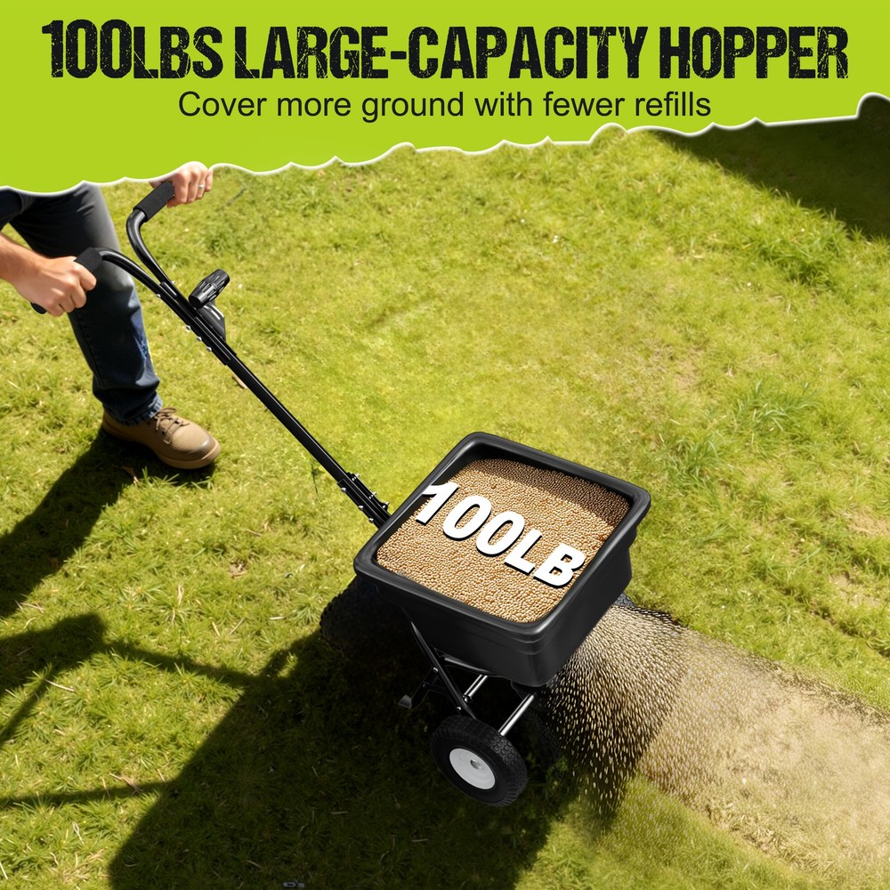 Fertilizer Spreader Walk-Behind Push Broadcast Spreader w/30-Level Flow Control