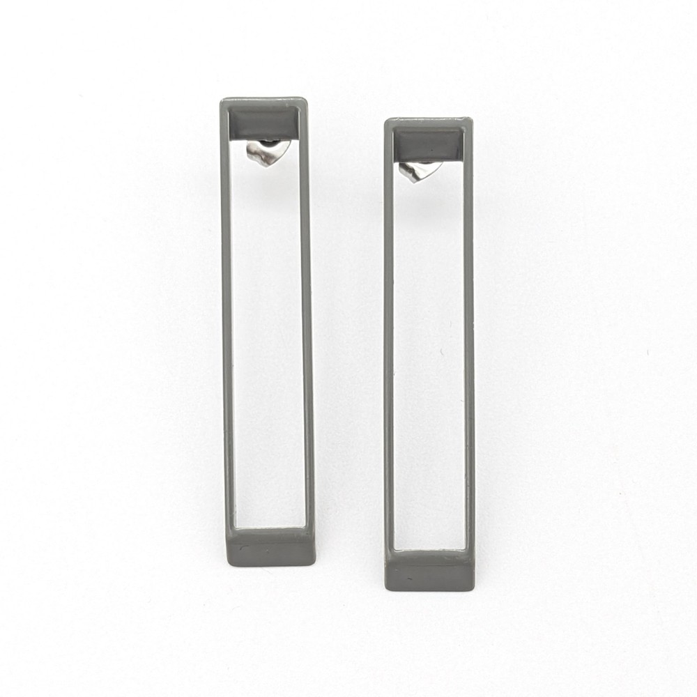 Vintage Rectangular Stud Earrings Gray | Long Geometric Modern Earrings Edgy