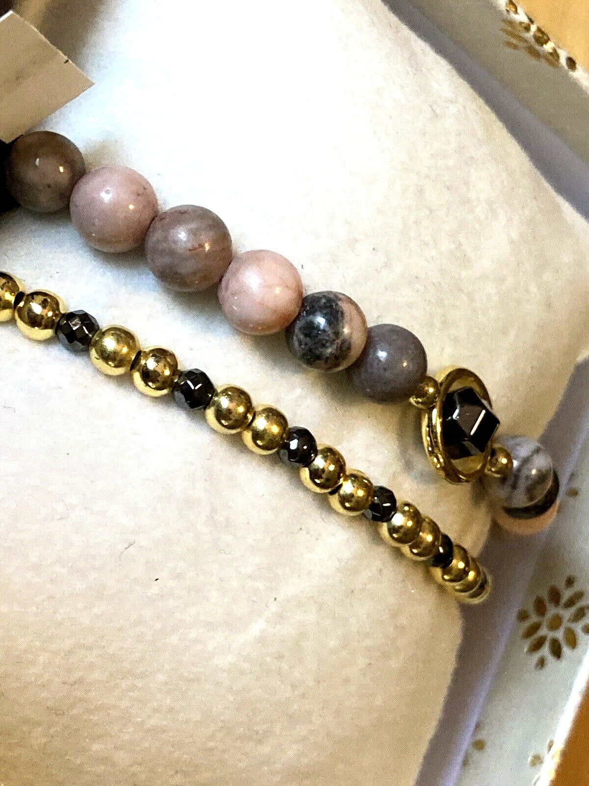 Shivam Bracelet Pink Jasper Hematite Gold Plated Beaded Set