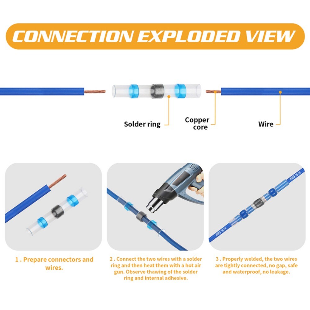 1000PCS Waterproof Solder Stick Seal Sleeve Heat Shrink Butt Wire Connectors Kit