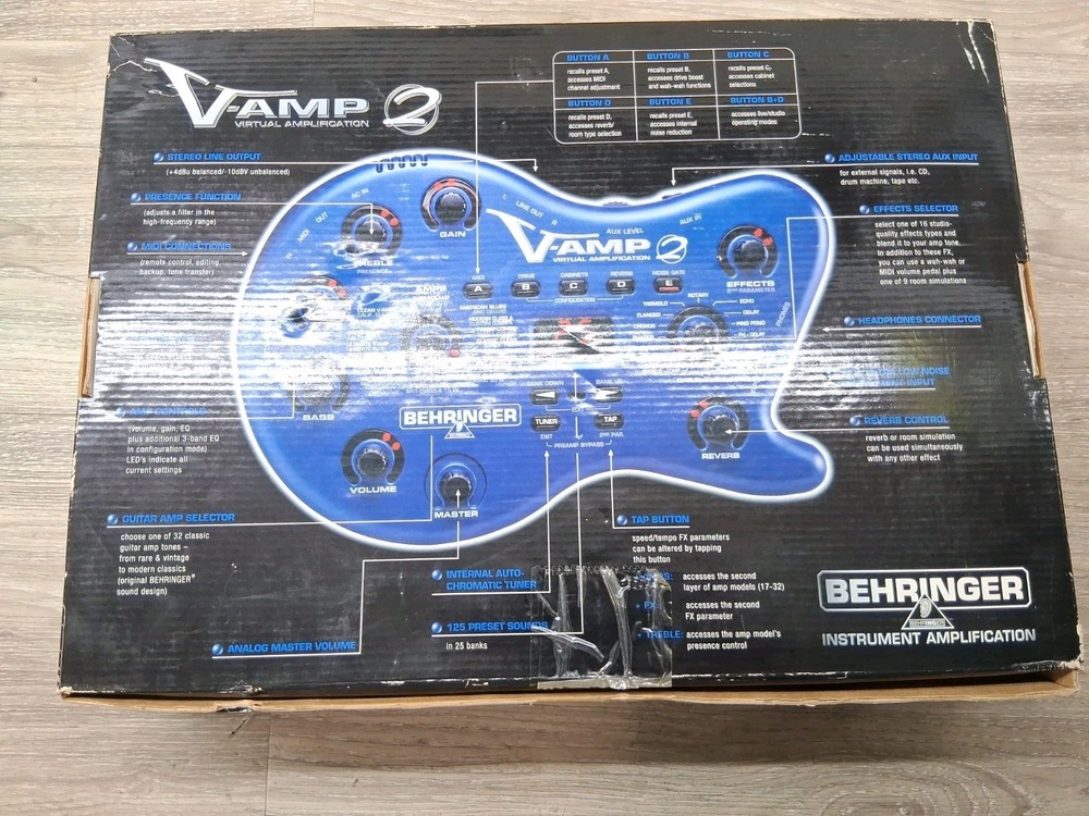 Behringer V-AMP 2 Virtual Guitar Amplifier Effects Processor w/ Footswitch & Bag