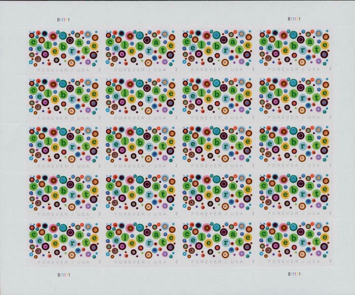 USPS Let's Celebrate Confetti FOREVER Sheet of 20 POSTAGE STAMPS