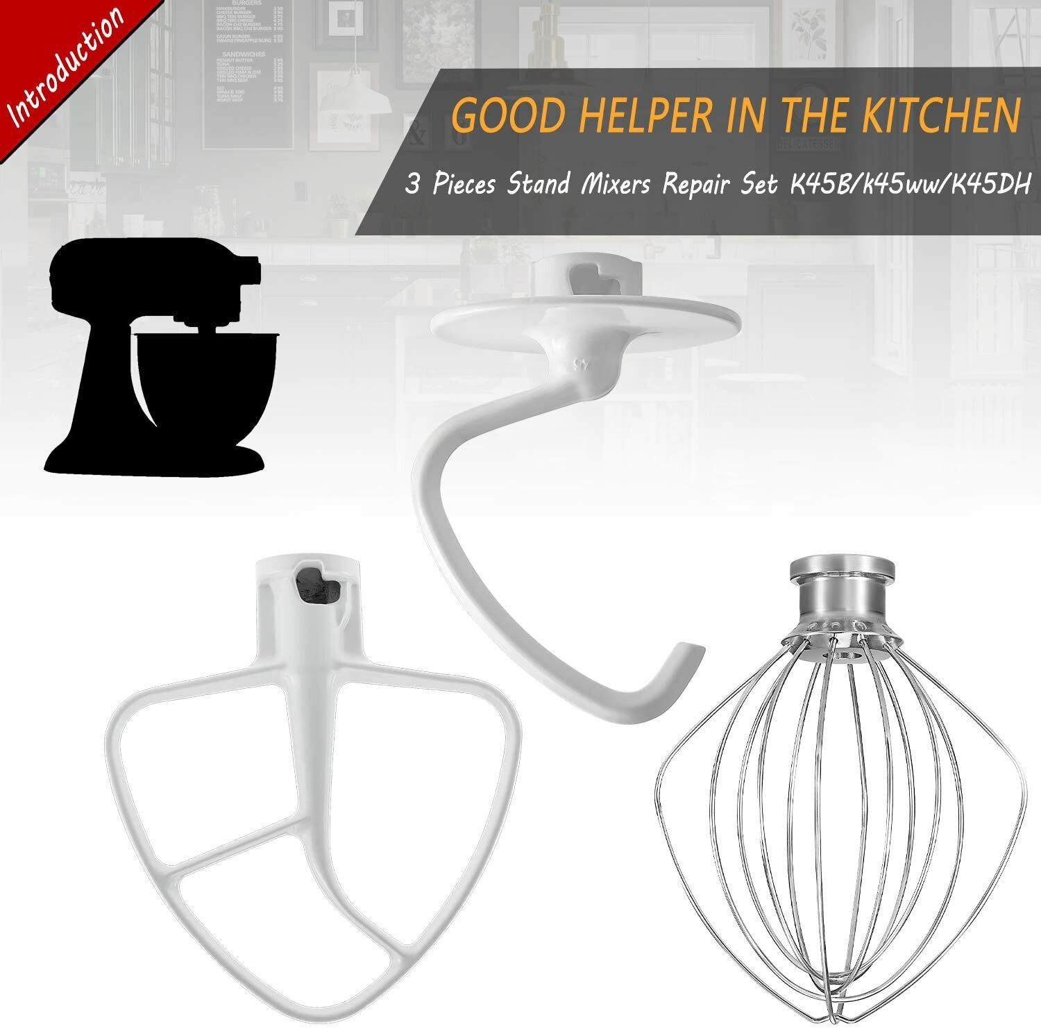 KSM150 Mixer set K45WW wire whip K45DH dough hook K45B flex edge beater 3 Pieces