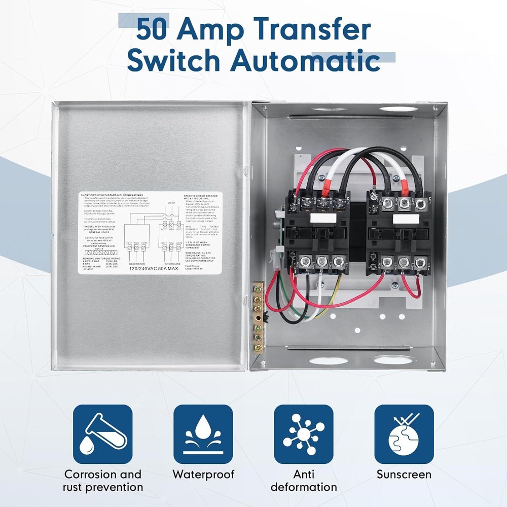 RV Automatic Transfer Switch 50A w/Remote for Generators Boats Homes