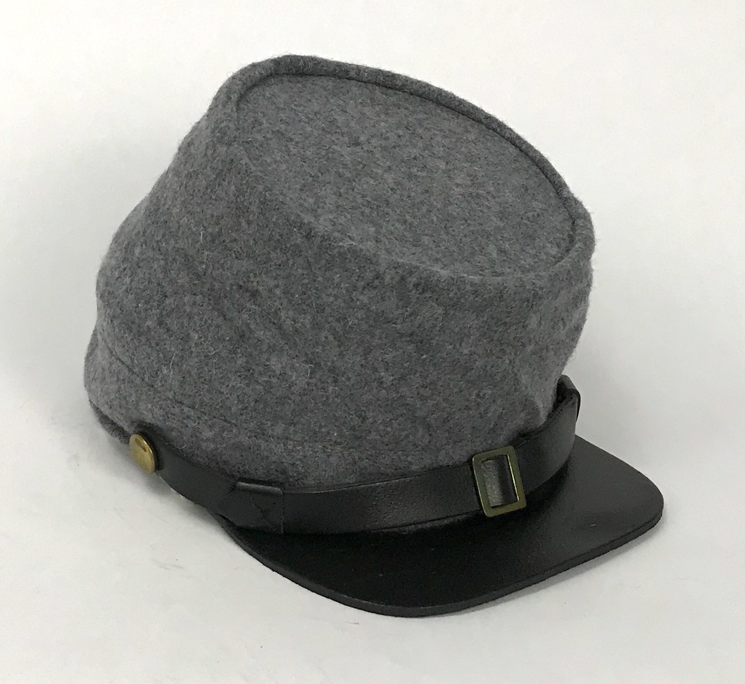 Confederate Civil War Kepi of Grey Wool with Leather Brim - Size Extra Small