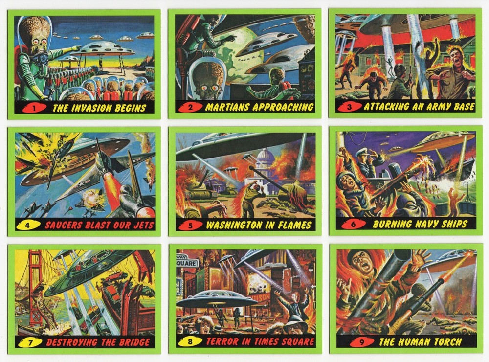 2012 TOPPS MARS ATTACKS HERITAGE 1962 Reprinted 55 Card Green Parallel Base Set