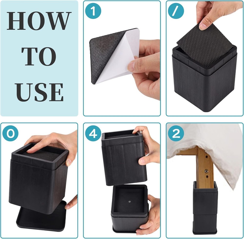 Versatile 4-Inch Heavy-Duty Bed Risers - Perfect for Enhanced Under-Bed Storage