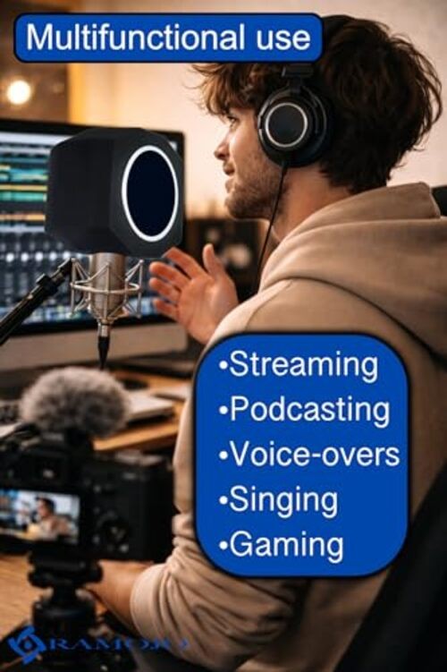 Microphone Isolation Shield with High-Density Foam – Adjustable Sound black