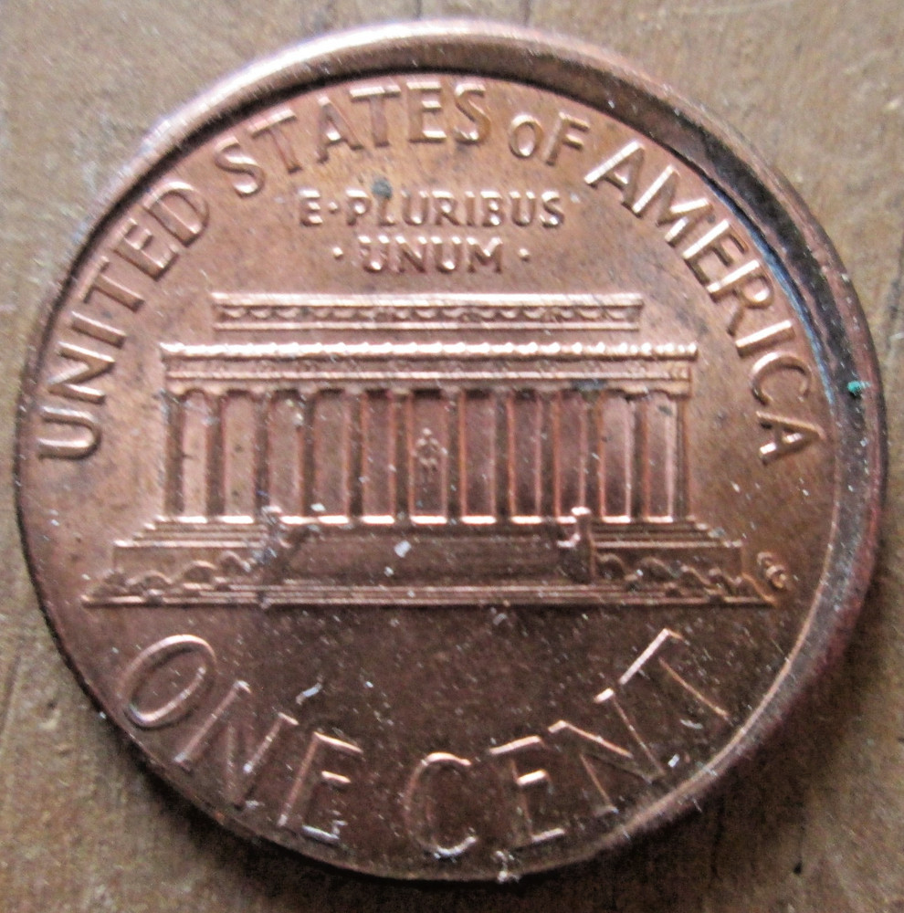 2005-P MEMORIAL CENT TILTED COLLAR STRIKE ERROR, MS-RED, CIRCULATED