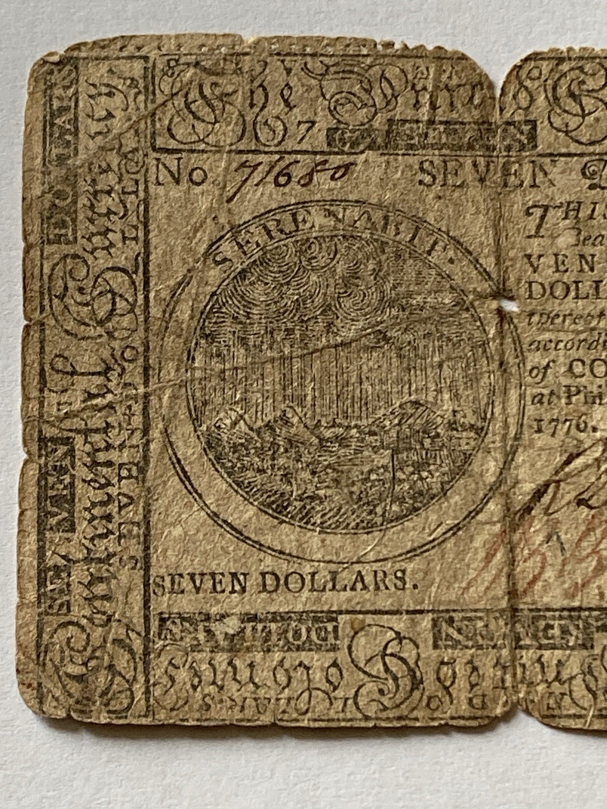 1776 Colonial America’s Continental Currency Nov 2 1776🇺🇸Rare $7 Dollars🇺🇸