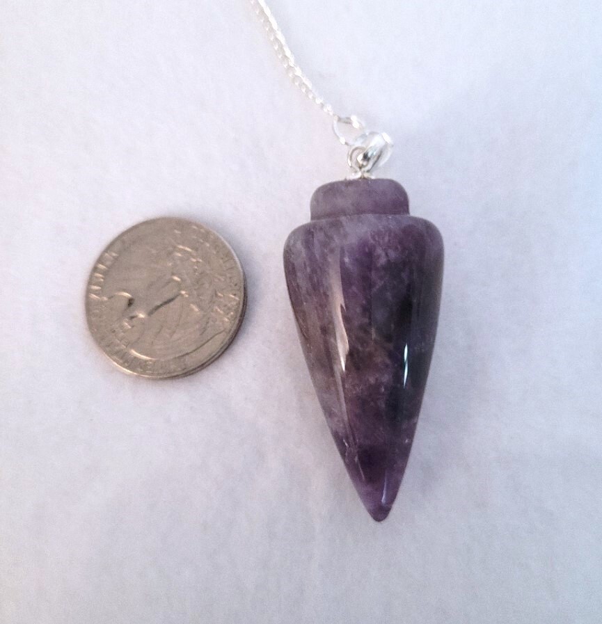 Pendulum Teardrop Amethyst (XL) 7 Chakra Beads and Pendulum Chart, Activator