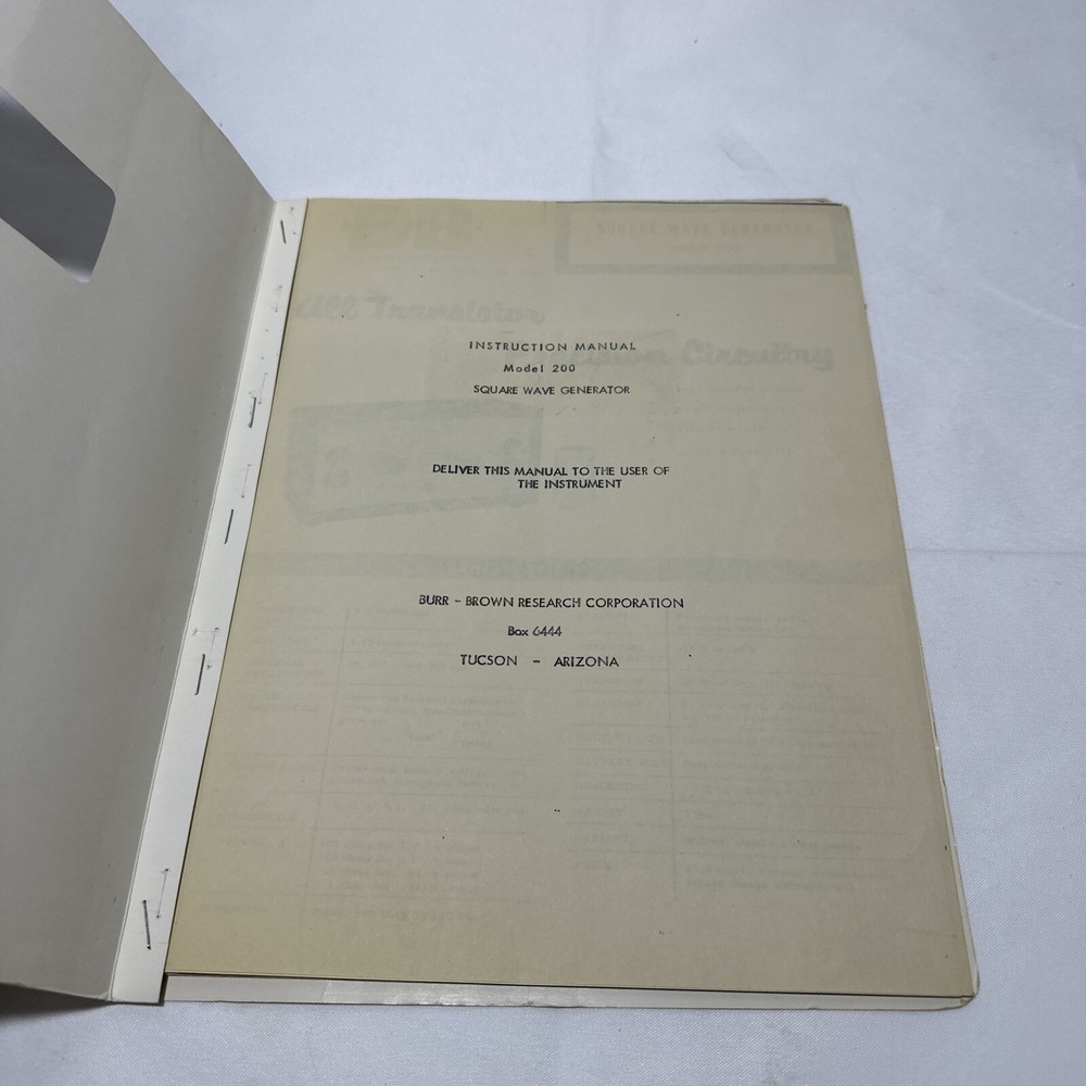 Burr-Brown Model 200 Square Wave Generator Instruction Manual
