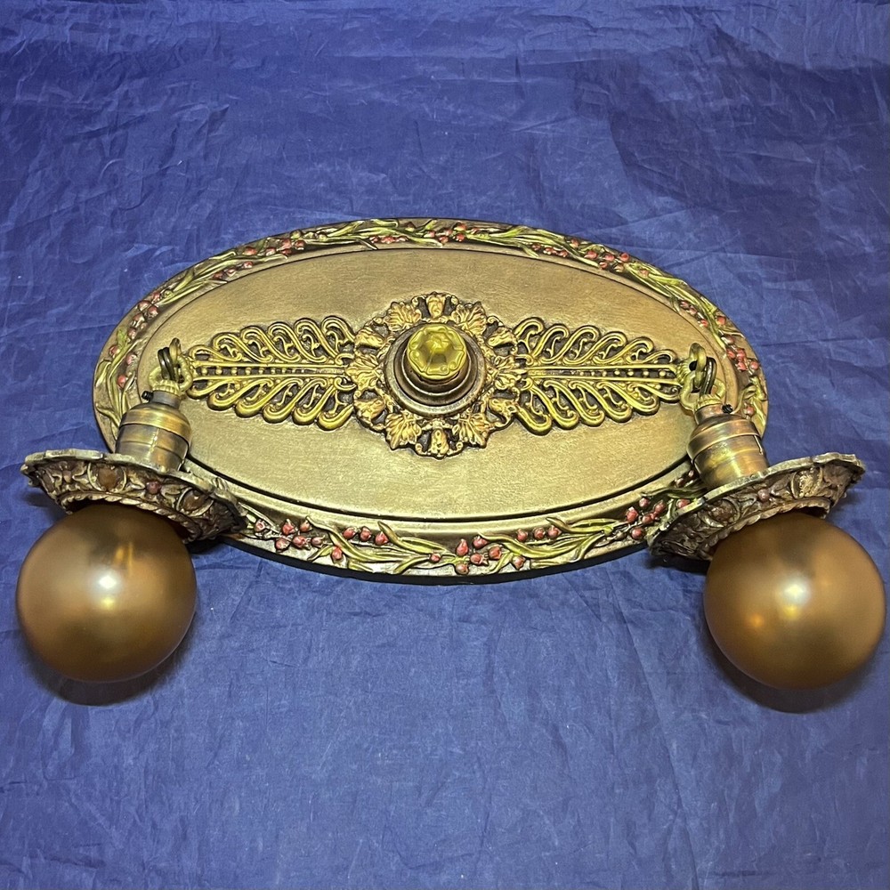 Single Antique Rare Flush Mount Two Socket Fixture Wired Beautiful 3H