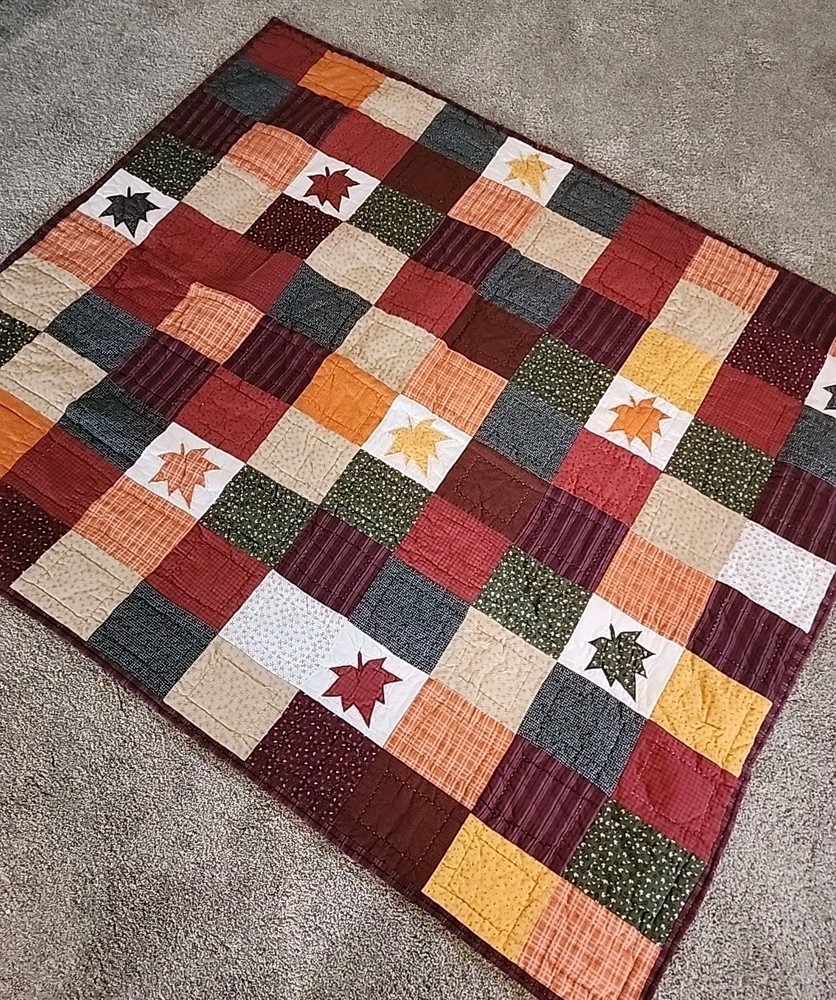Upcycle Autumn Color Quilt Nice Patchwork 49 X 59