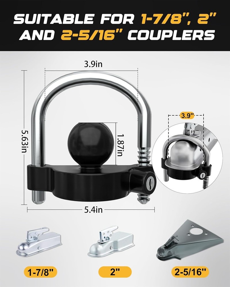 Keyed Alike Trailer Lock Set Tow & Store Lock Kit Include Universal Coupler Lock