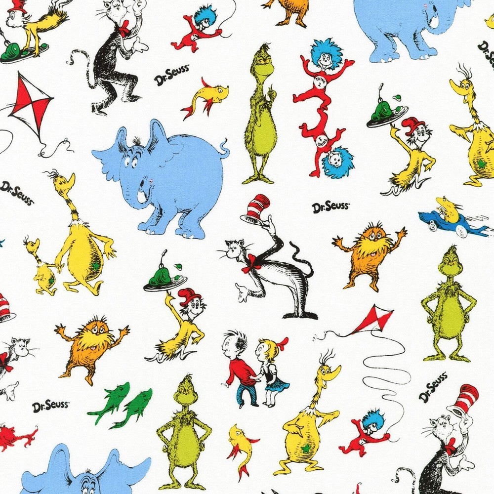 Dr. Seuss Favorite Characters- White in 1/2 yard increments