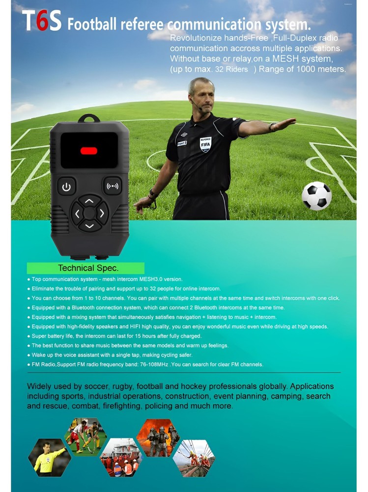 Bluetooth Mesh Intercom Headset Communication for Football Referee Skiing Racing