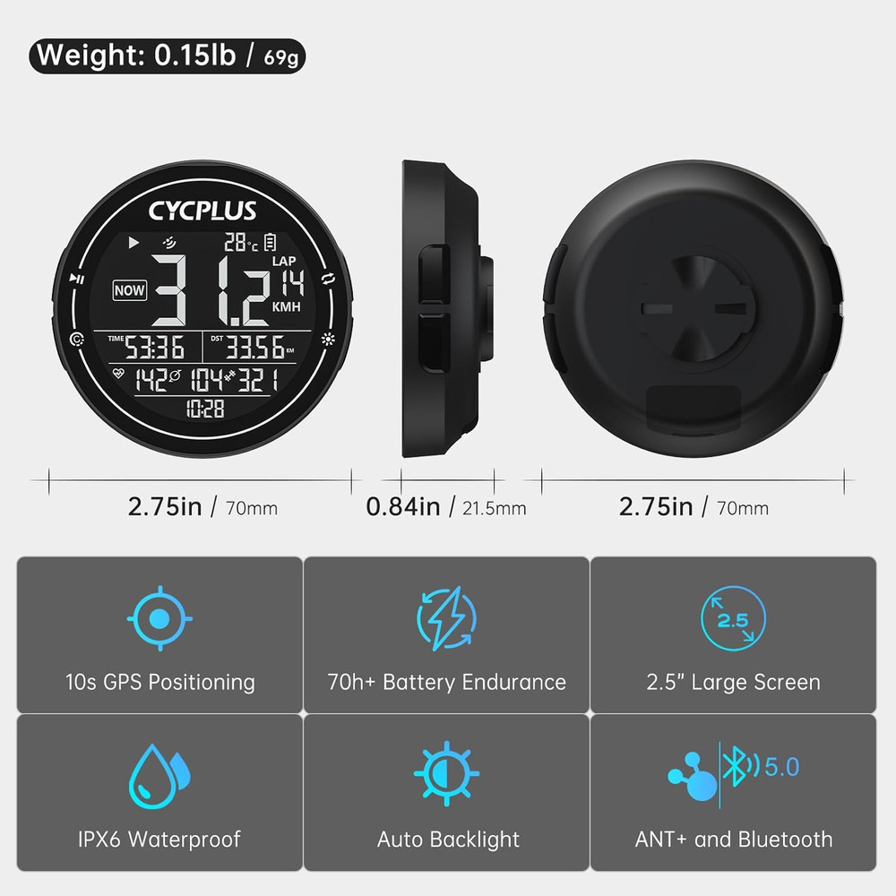 GPS Bike Computer, Wireless Cycling Computer, ANT+ Bluetooth Bicycle Speedometer