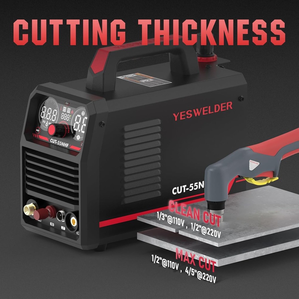55A Dual Voltage Plasma Cutter with Large Digital Display, Non-HF Pilot Arc