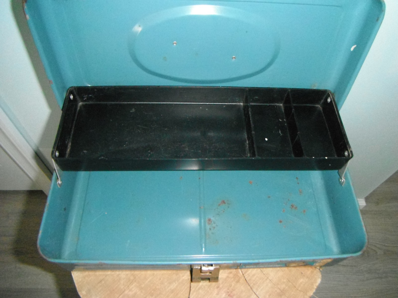 Vintage Sears & Roebuck Co. Craftsman 13.5" Steel Toolbox Single Tray- Teal blue