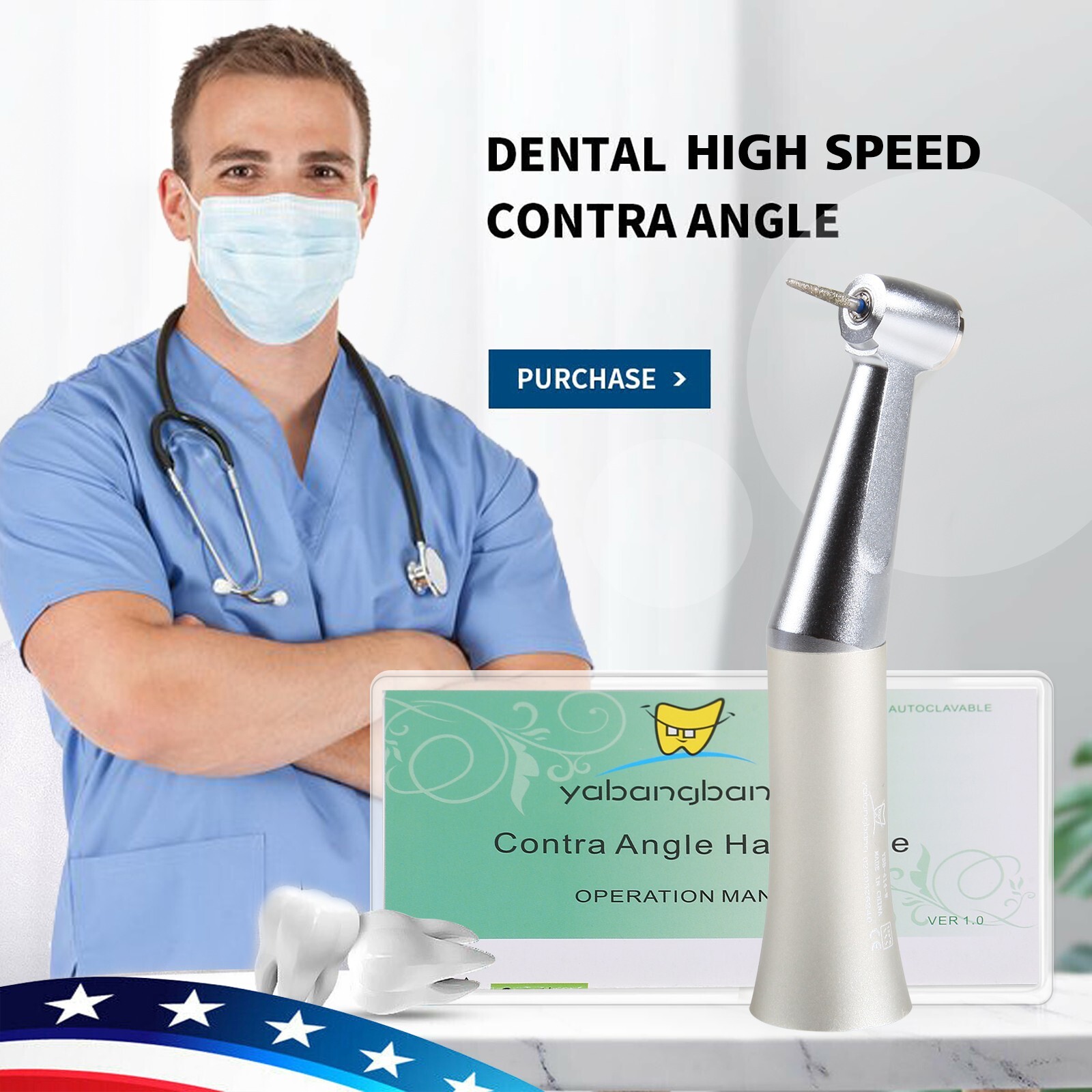 NSK Style Dental 1:1 Slow Low Speed Handpiece Push Button Contra Angle FAG