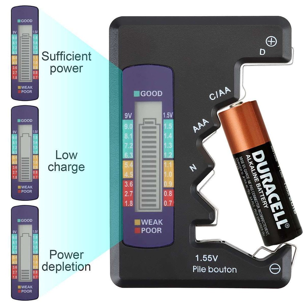 2pcs Universal Digital LCD Battery Checker Volt Tester Cell AA AAA C D 9V Button