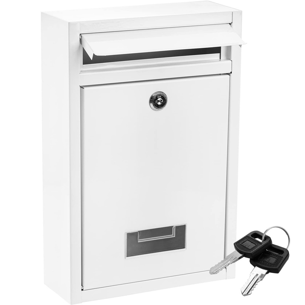 DEAYOU Wall Mount Mailbox with Key Lock, Locking Mail Box for Outside, White