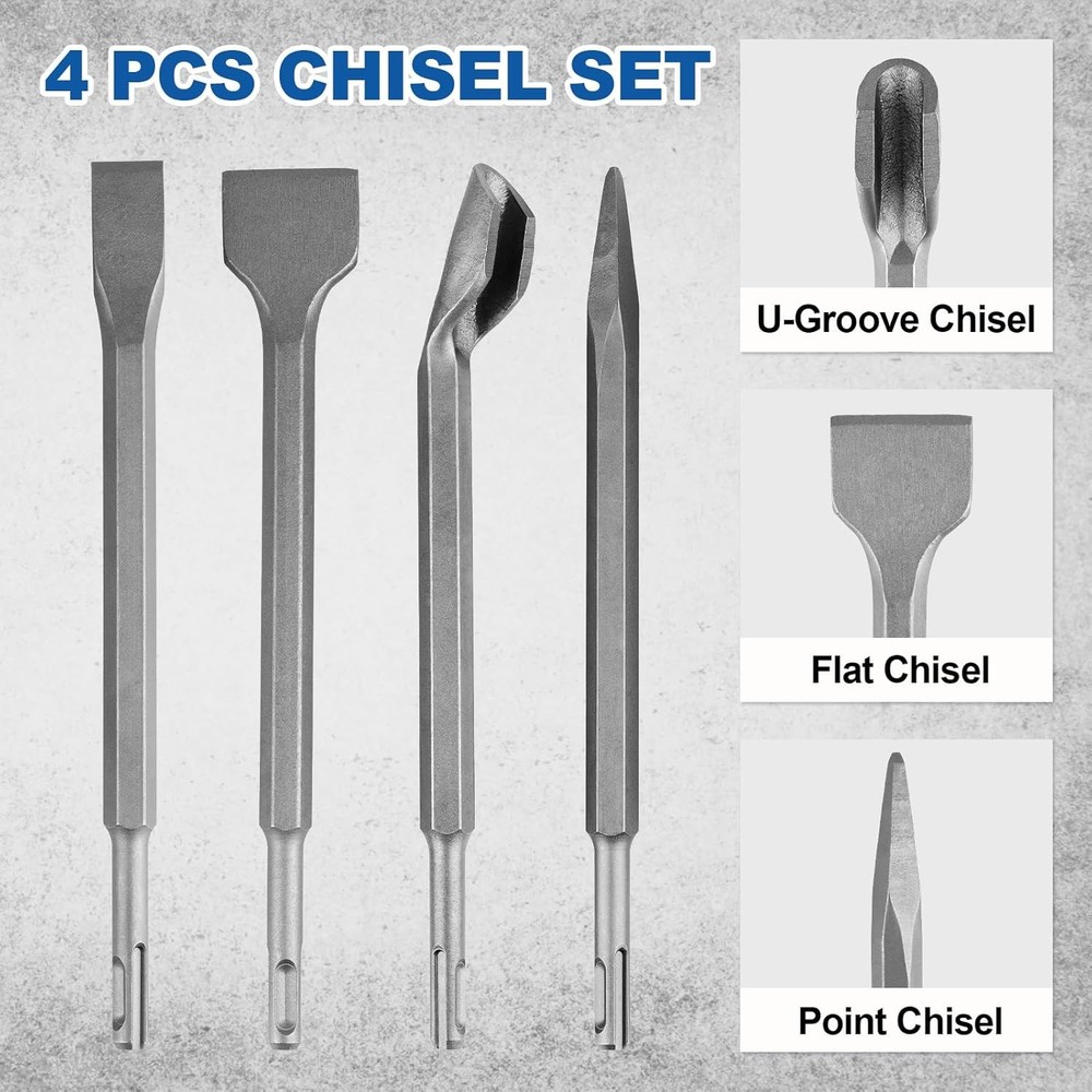 17pcs SDS Plus Concrete Masonry Drill Bits and Chisels Set with Storage Case
