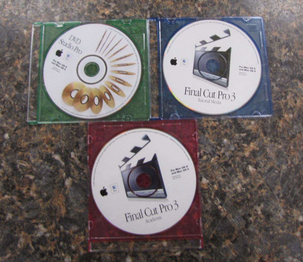 Lot (3) Apple CD's Software Final Cut Pro 3 Tutorial & Academic,  DVD Studio Pro
