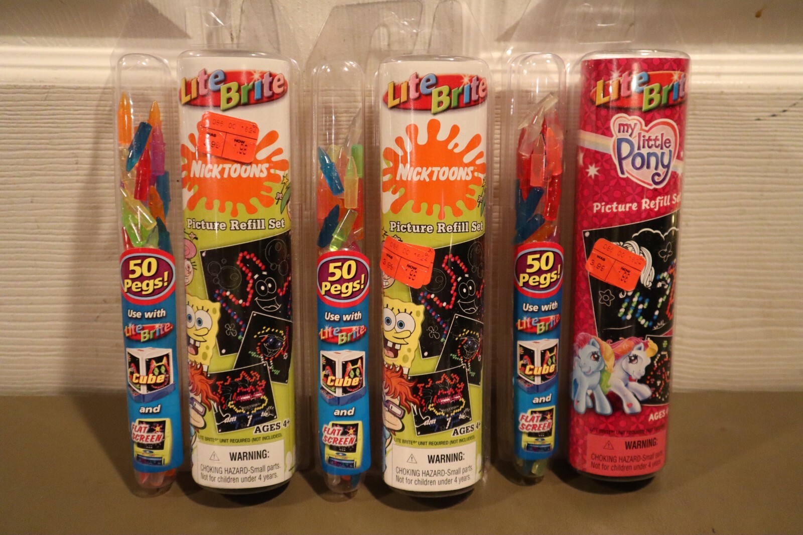 NEW 3 Lite Brite Picture Refill 50 Pegs Nicktoons Sponge Bob Cube My Little Pony