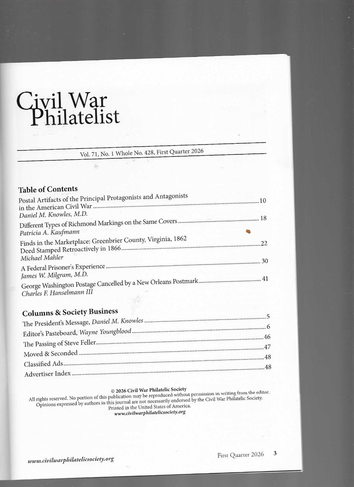 Civil War Philatelist, First 1/4, 2026