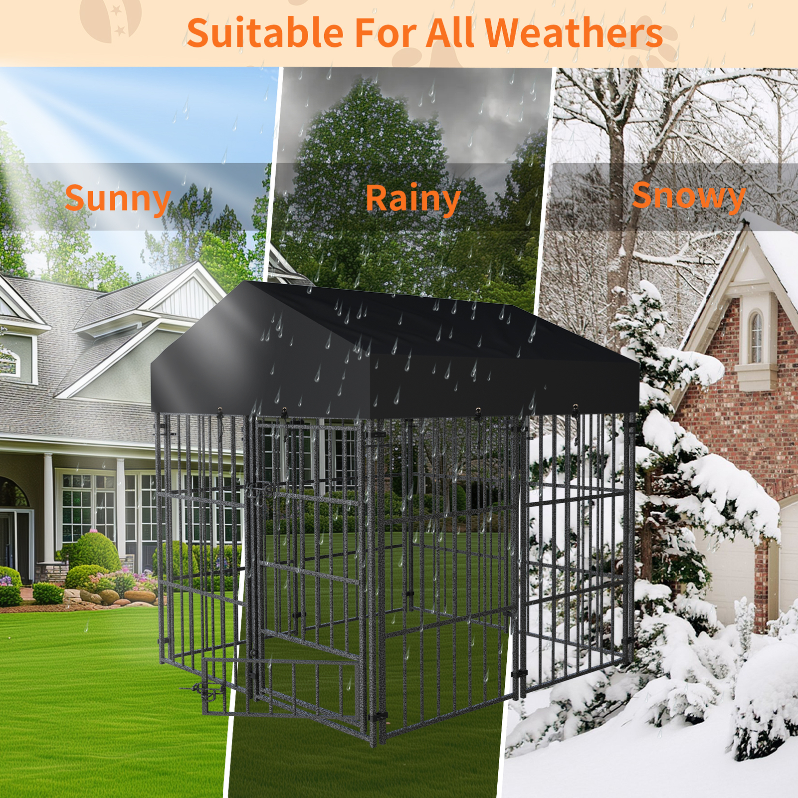 Heavy Duty Dog Kennel Upgrade Antirust Metal Pet Playpen Large Animal Cage House