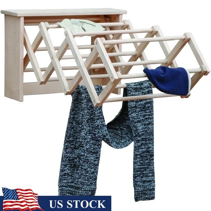 Heavy Duty Maple Drying Rack Collapsible Space Saving Laundry Solution New
