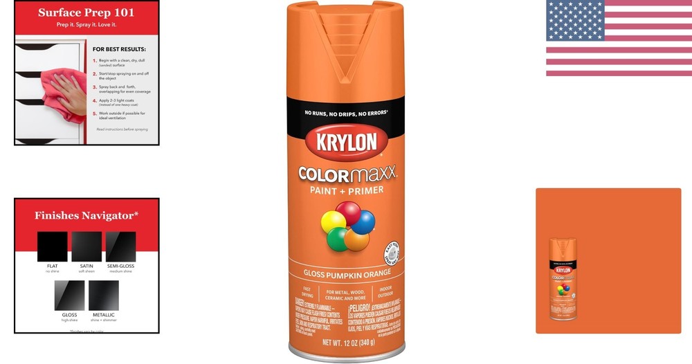 Rust Resistant 12oz Gloss Spray Paint & Primer - Pumpkin Orange for DIY Projects
