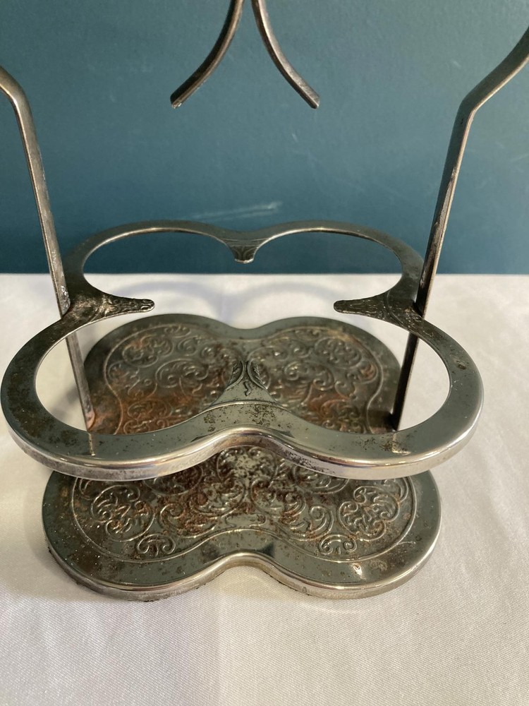 Vintage Silverplate Double Ring Condiment Holder Stand
