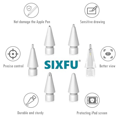 6 Pack White Customized Pencil Tips for Apple Pencils