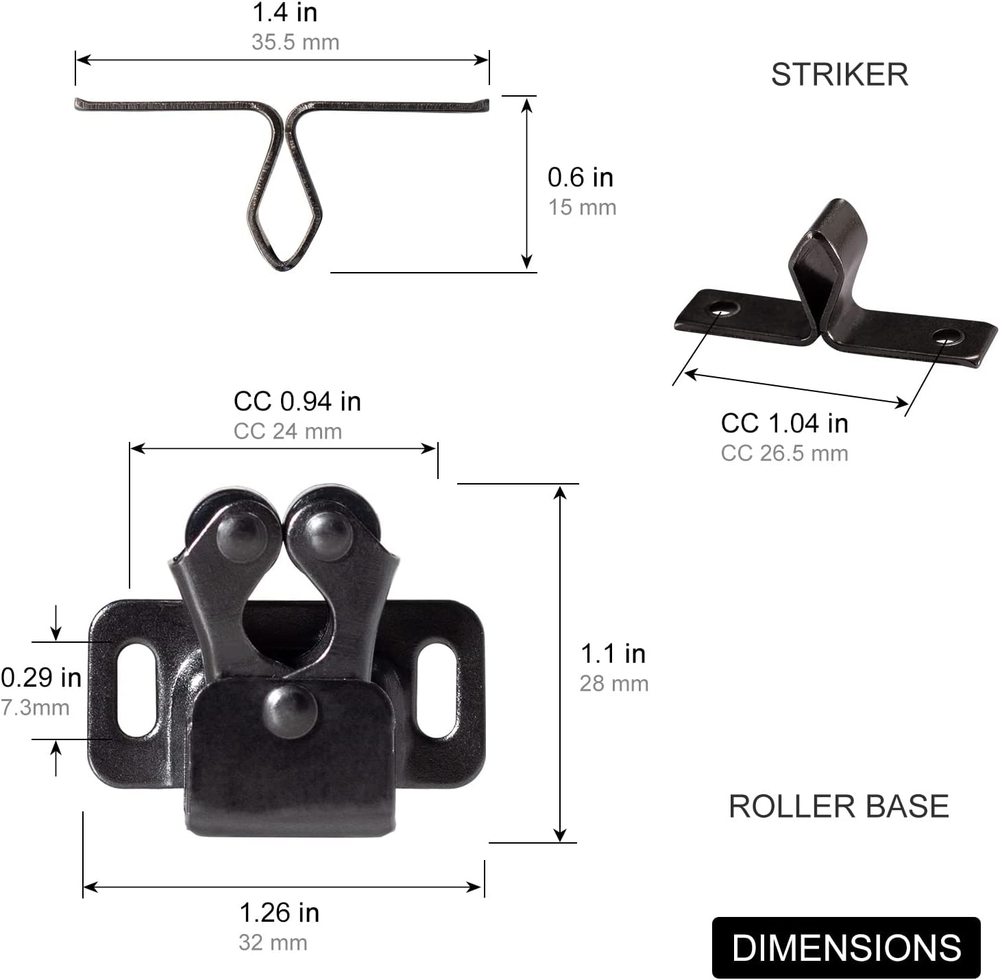 4 PCS Cabinet Latch Double Roller Catch Hardware for Cupboard Closet Kitchen Cab