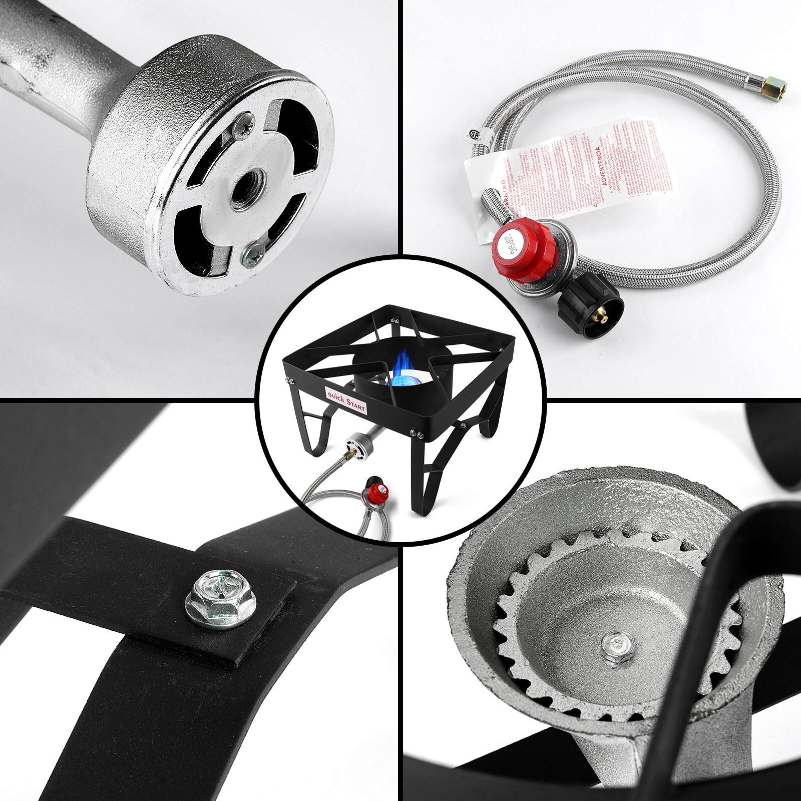 200K BTU Propane Burner, Heavy-Duty Outdoor Stove, Adjustable 0-20PSI Regulator