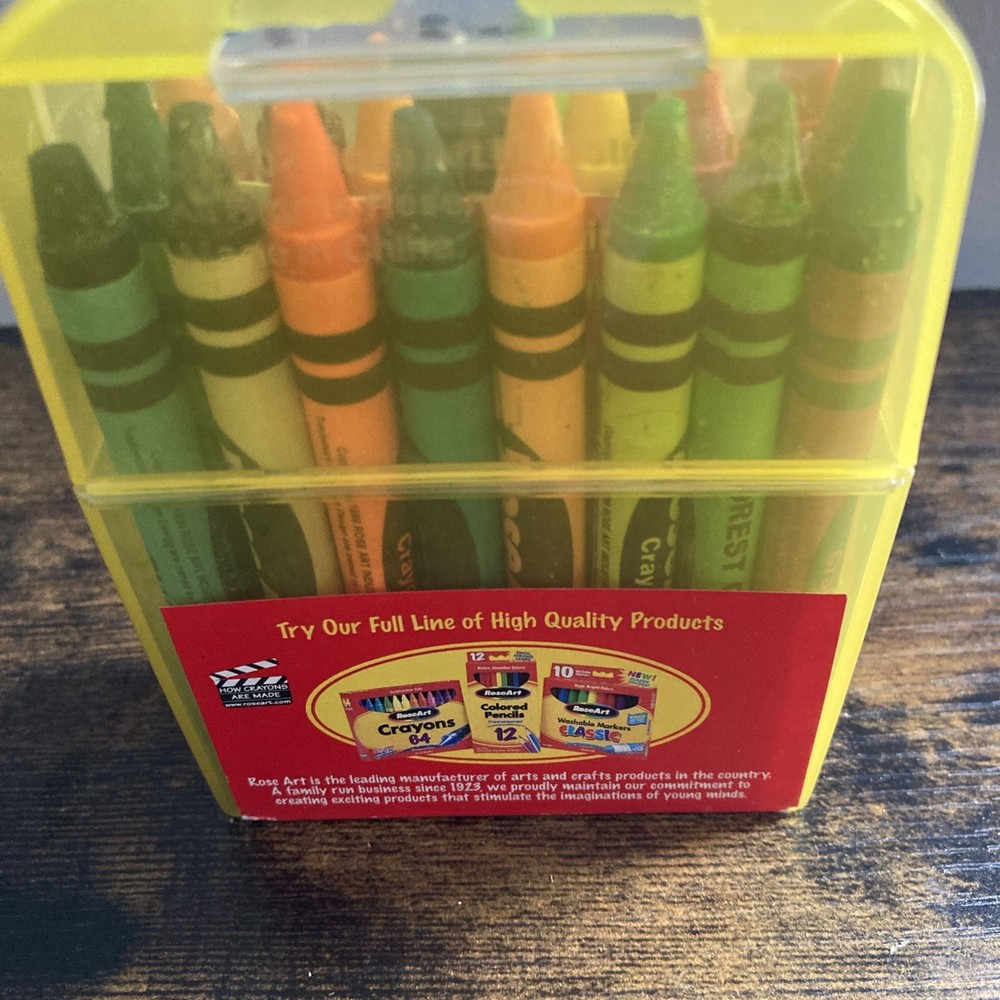 Vintage Roseart Crayons 2003 Plastic Container Read