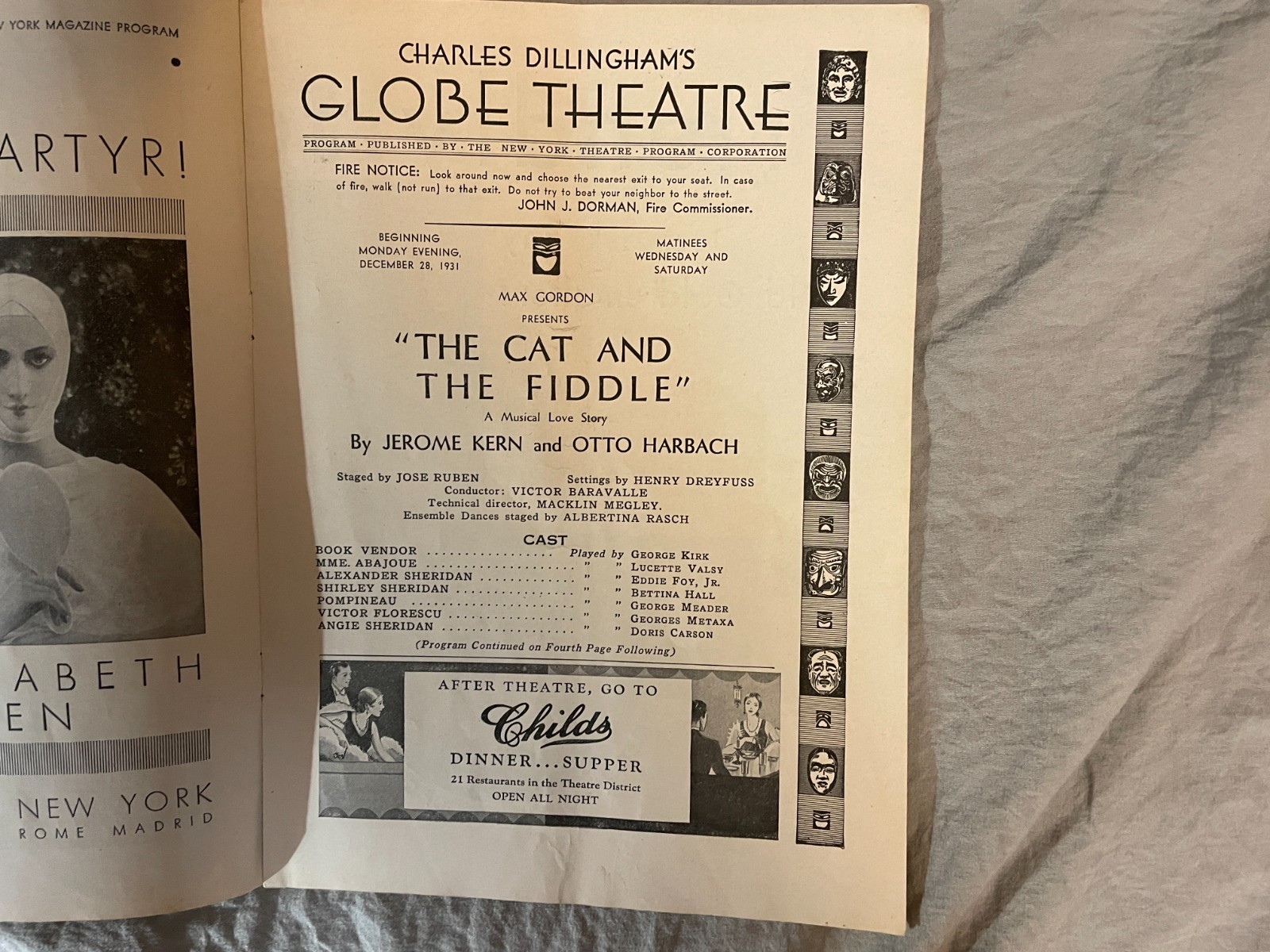 1931 Charles Dillingham Globe Theatre Playbill Handbill The Cat & the Fiddle