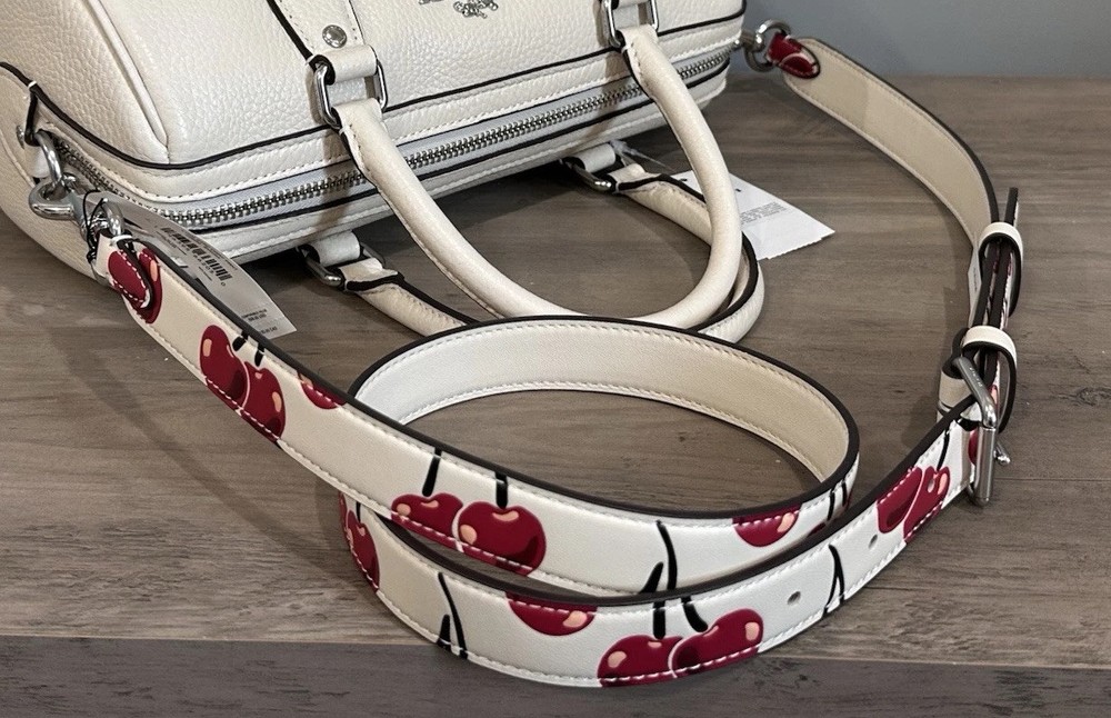 COACH Replacement Strap Cherry Print Smooth Leather CZ020 Silver/Chalk Red Multi