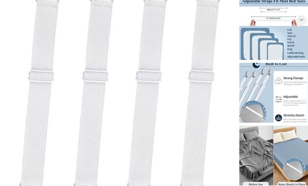 Bed Sheet Straps,  Adjustable Elastic Fitted Sheet Corner White 4pcs 4pcs-white